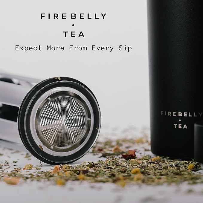 Firebelly Tea, Travel Tea Infuser Mug with Strainer, Insulated Tumbler for Loose Leaf Tea or Coffee, Leakproof Bottle for Hot or Iced Drinks, Stainless Steel Thermos with Lid, Mer