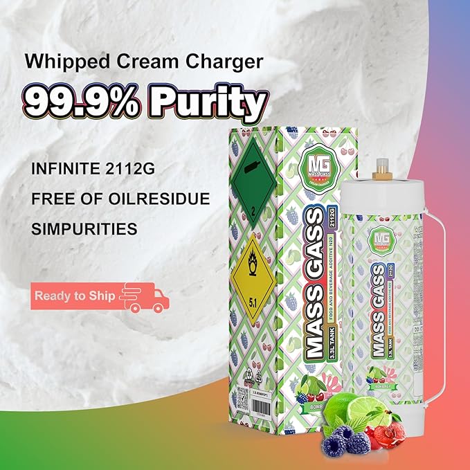 Whipped Cream Charger 3.3l Tanks,Mass Gass 2112g Whip Cream Chargers Cylinde,Food Grade 99.9%-Purity (1 Cylinder BOMB POP)