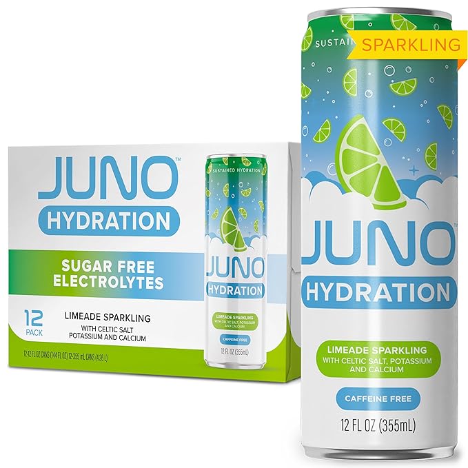 JUNO HYDRATION Drink Limeade Sparkling - Sugar Free Electrolytes, Organic Monk Fruit & Organic Lime Juice, Hydrating with Celtic Salt, Potassium, Calcium - Premium Beverage, 12 Pack