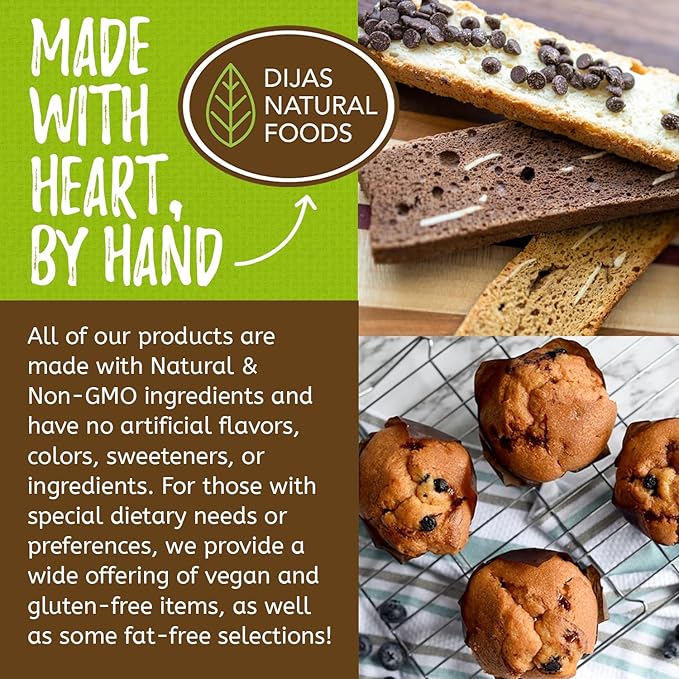 DIJAS Natural Foods, Crunchy Fat Free Biscotti Cookie, All Natural Preservative Free Ingredients, Delicious Low Calorie Snack (4 Pack, Original Variety)