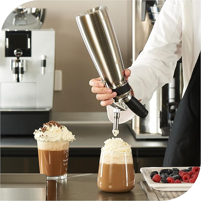 CURTA Stainless Steel Professional Whipped Cream Dispenser, Leak-Free Cream Whipper, Cream Maker with 3 Decorating Tips & Cleaning Brush, 500ml / 1 Pint Canister, N2O Charger (Not Included)