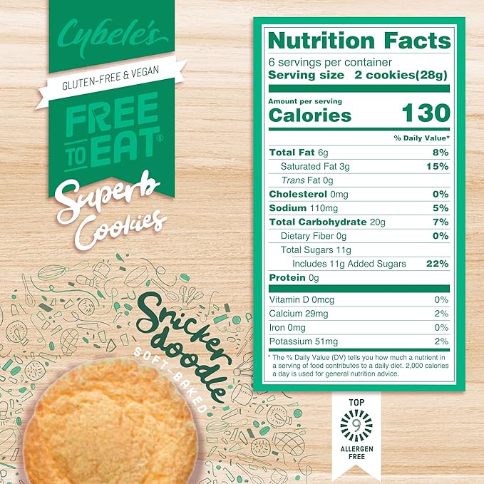 Cybele’s Free To Eat Gluten-Free & Vegan Cookies - Plant-Based, Dairy, Soy, & Nut Free - Soft-Baked School Safe Snack For Kids & Adults - 12 Cookies Per 6 oz Box (Snickerdoodle, Pack of 1)