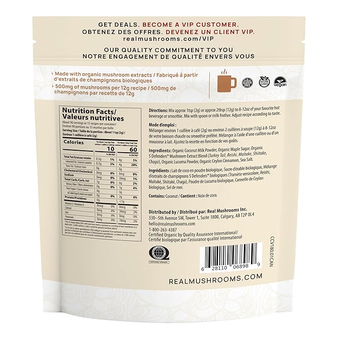 Real Mushrooms Functional Coconut Creamer with Reishi, Lucuma & Ceylon Cinnamon – Organic, Dairy-Free – Vegan Coffee Creamer for Smoothies & Drinks – 90 Servings Organic Cream Coconut Powder