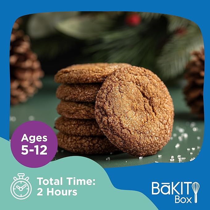 BāKIT Box Holiday Cookie Kit for Kids | Christmas Gingersnap Baking Mix + 12 Days of Christmas Activity Booklet | DIY Gingerbread Cookie Kit
