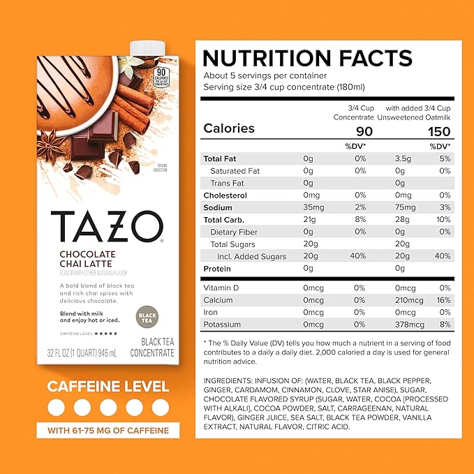 TAZO Tea Concentrate, Organic Skinny Chai Latte, & Chocolate Chai Latte 32 Fl Oz (1ea) (Variety Pack)