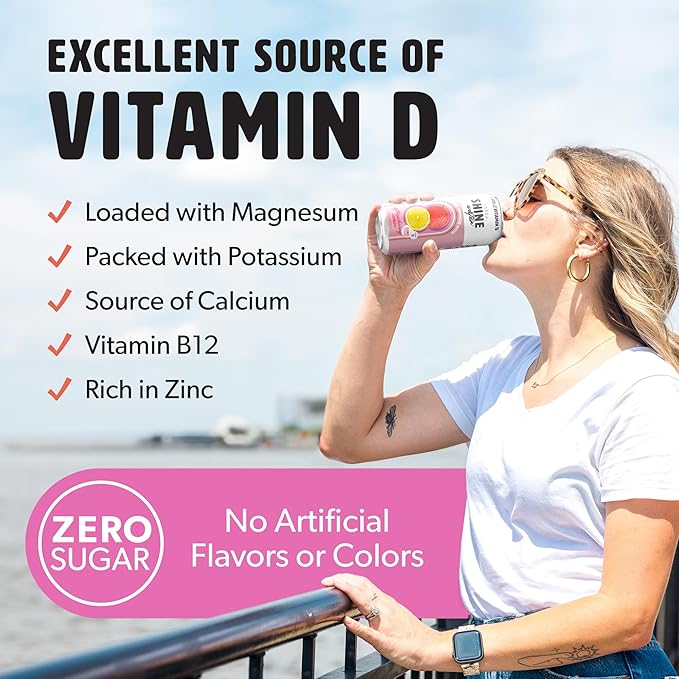 ShineWater Strawberry Lemon Vitamin D Electrolyte Drink | Zero Sugar Hydration Beverage with Magnesium, Zinc & Antioxidants | Low Calorie Plant-Based Vitamin Water | 12 Pack
