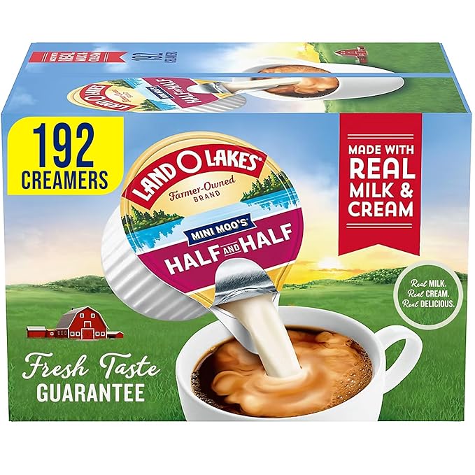 Land Mini Moo’s Half & Half Coffee Creamer Singles 192 Count | Shelf Stable Real Dairy Cups for Office, Home & Travel | Single Serve Creamer Made with Real Milk & Cream, No Refrigeration