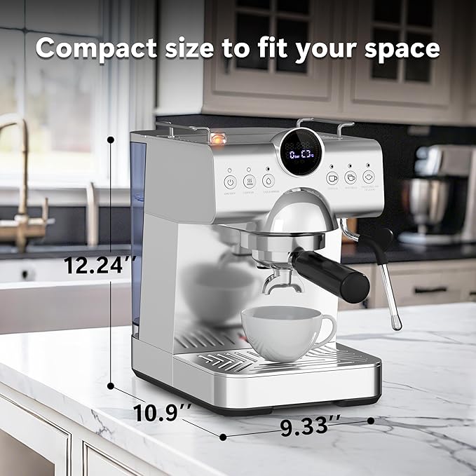 COWSAR 58mm Espresso Machine 20 Bar, Stainless Steel Coffee Maker with Milk Frother, 50 oz Removable Water Tank, LED Display, for Home Espresso, Latte & Cappuccino, Silver
