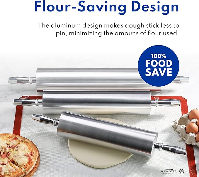 New Star Foodservice Extra Heavy Duty Restaurant Aluminum Rolling Pin, 18", Silver