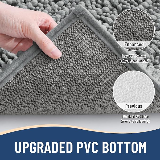 Arotive Luxury Chenille Bathroom Rug Mat, Extra Soft Thick Absorbent Shaggy Bath Rugs, Non-Slip Machine Wash Dry, Plush Bath Mats for Bathroom, Shower and Tub, 50x30, Grey