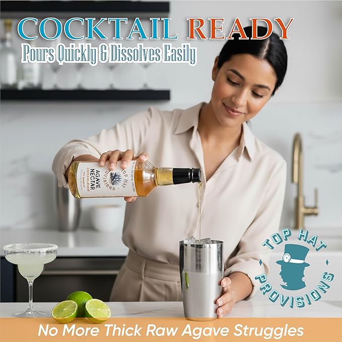 Top Hat Agave Nectar - Made with Organic Agave Nectar - Agave Syrup Sweetener for Cocktails, Mocktails, Lemonades, Coffee, Tea & Desserts - 32oz Bottle