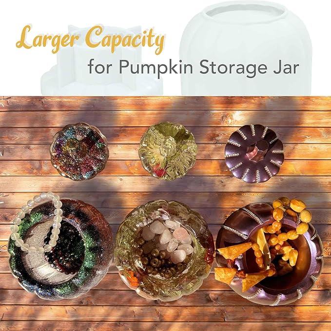 Pumpkin Jar Resin Mold Large, Jar Mold Halloween Epoxy Resin Molds, Pumpkin Silicone Molds, Autumn, Halloween Decor, Jewelry Trinket Container, Christmas Decor (5 Inch)