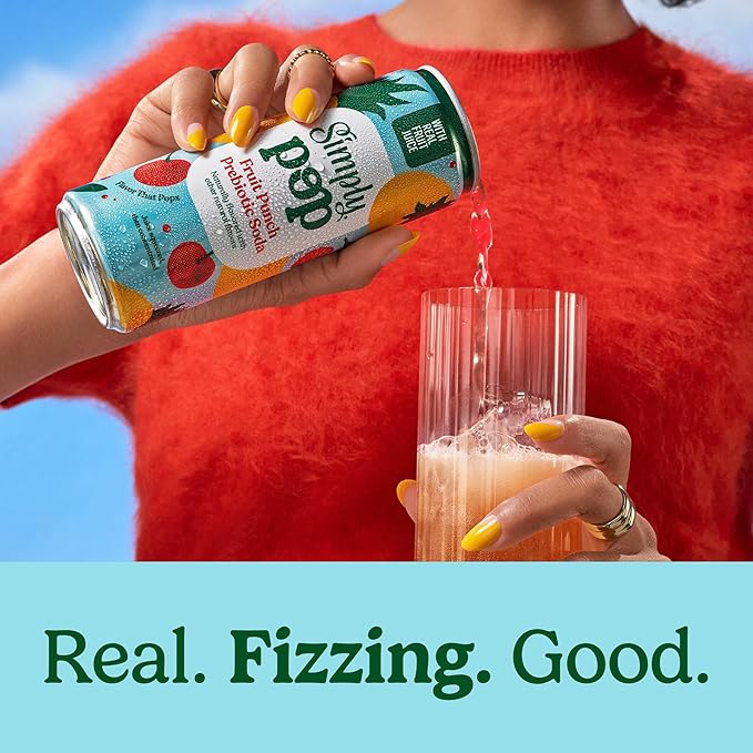 Simply POP Prebiotic Soda Fruit Punch Cans, 12 fl oz, 12 Pack