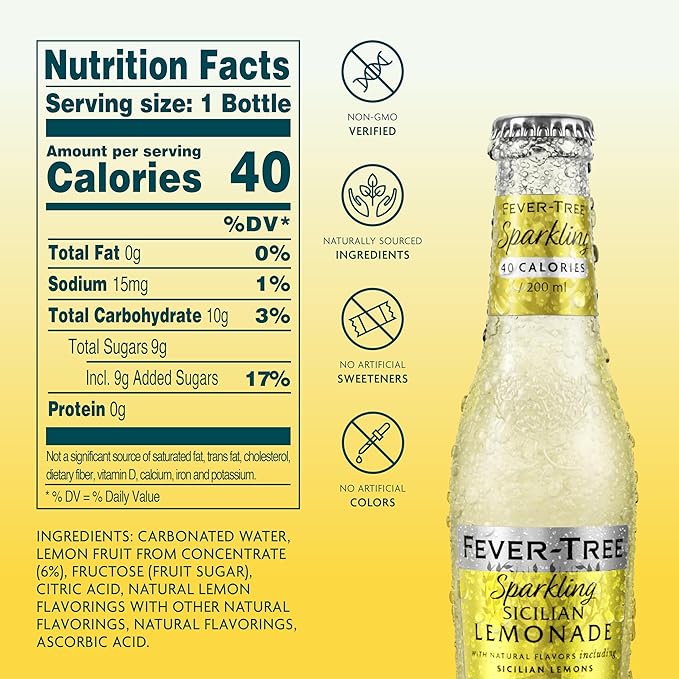 Fever-Tree Sparkling Sicilian Lemonade - Premium Quality Mixer - Refreshing Beverage for Cocktails & Mocktails. Naturally Sourced Ingredients, No Artificial Sweeteners or Colors - 6.8 Fl Oz Bottles - Pack of 24