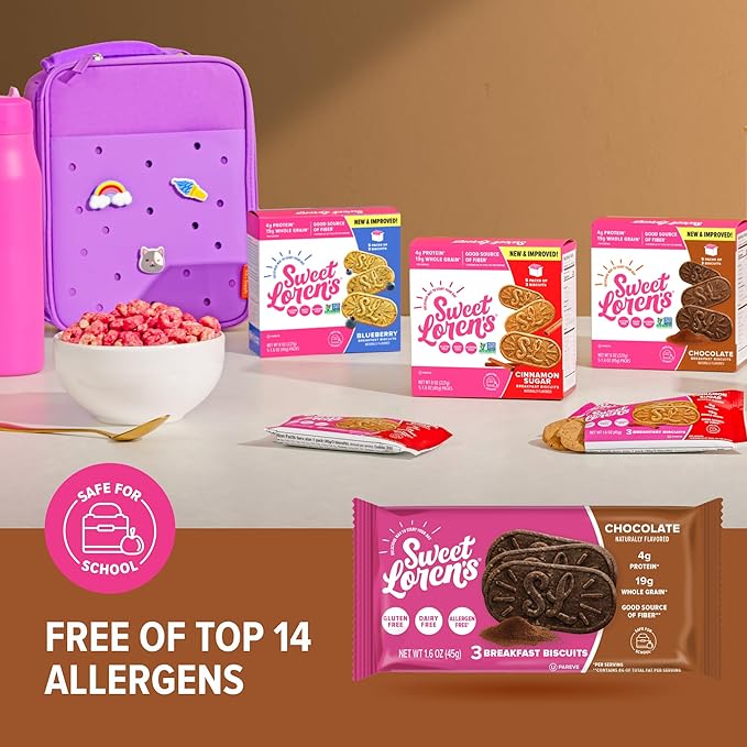 Sweet Loren's Vegan Breakfast Biscuits | Chocolate | 4g Protein, 19g Whole Grains | Plant Based, Gluten Free, Dairy Free, Nut Free Snacks | 6 Pack (30 Total Biscuits, 1.6 ounce each)