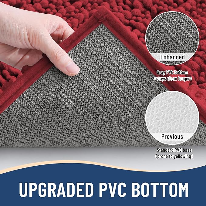 Arotive Luxury Chenille Bathroom Rug Mat, Extra Soft Thick Absorbent Shaggy Bath Rugs, Non-Slip Machine Wash Dry, Plush Bath Mats for Bathroom, Shower and Tub, 47x24, Red