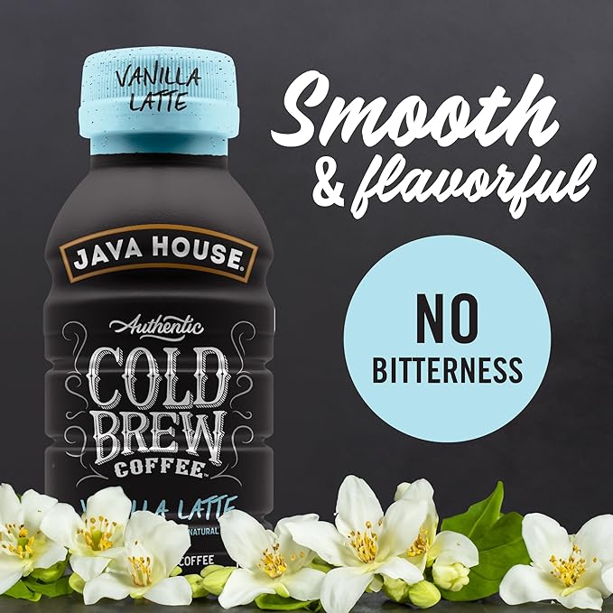 Java House Cold Brew Coffee, 6 Pack of 8oz Bottles, Ready to Drink Instant Cold & Iced Coffee (Vanilla Latte)