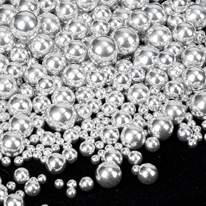 Twisweet Silver Pearl Sprinkles for Cake Decorating, Edible Sugar Pearls for Baking, Mix Size, Cake Topper Cupcake Cookie Ice Cream Dessert Decorations, Valentines Birthday Christmas Supplies (130g/4.58oz)