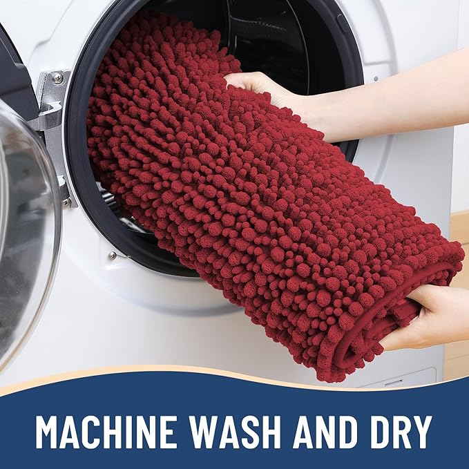 Arotive Luxury Chenille Bathroom Rug Mat, Extra Soft Thick Absorbent Shaggy Bath Rugs, Non-Slip Machine Wash Dry, Plush Bath Mats for Bathroom, Shower and Tub, 54x24, Red