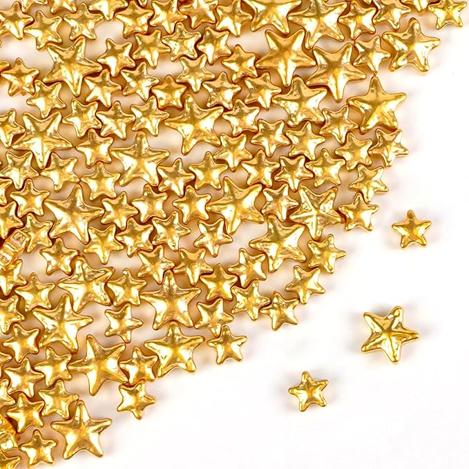 Gold Star Sprinkles for Cake Decorating, Edible Star Sugar Candy, Mix Size, Baking For Cupcakes, Decorating, Cookies, Donuts, Wedding Party, Holiday, 150g/5.29oz