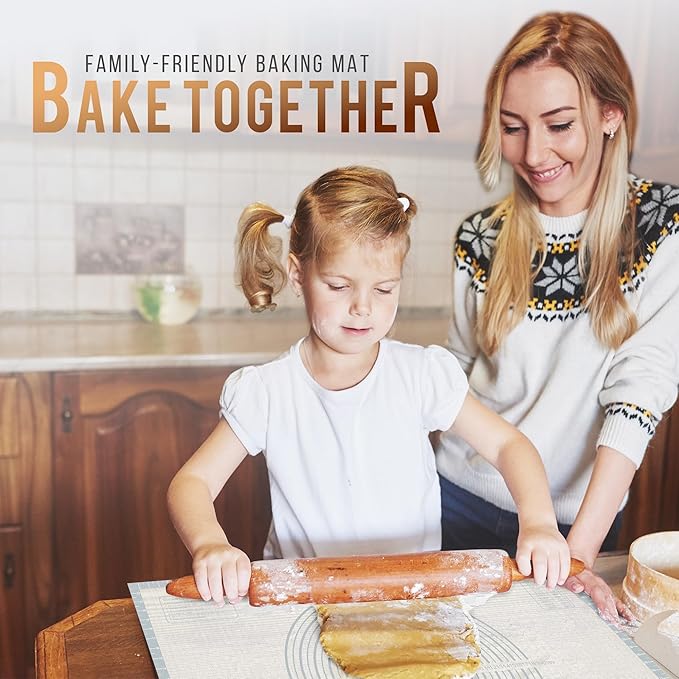 26 * 16 inches White grey, Non-Slip Silicone Baking Sheets - Baking Mat with 0.7mm Thickness - Non-Stick Pastry & Cookie Mat for Kitchen Counter for Rolling Out Dough with Measurements.