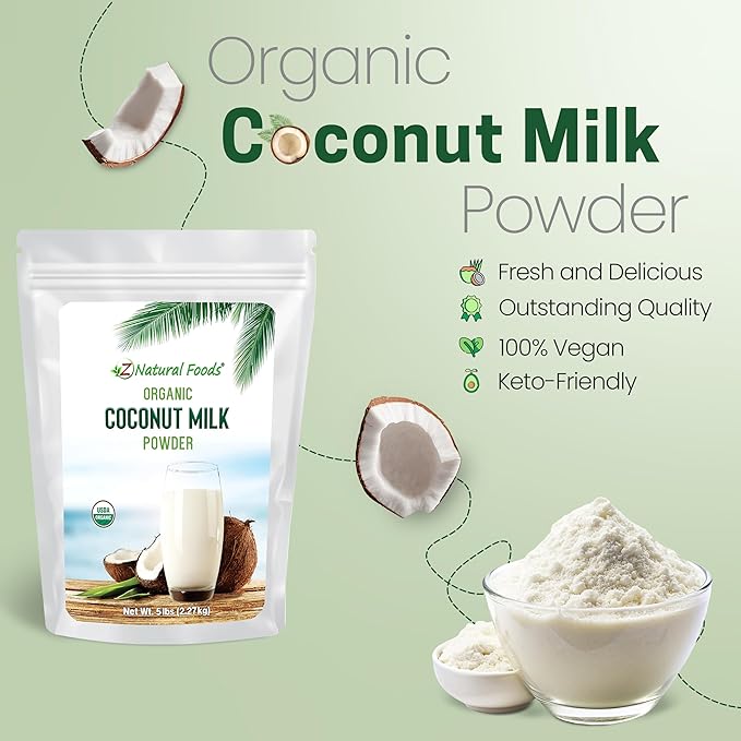 Z Natural Foods Organic Coconut Milk Powder - All-Natural Vegan Dairy-Free Alternative with MCTs - Unsweetened Coconut Creamer for Coffee & Smoothies - Gluten-Free, Non-GMO, 5 lbs