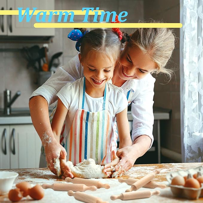 Suclain 30 Pcs Wooden Mini Rolling Pin Long Kitchen Baking Small Dough Rolling Pin for Children Fondant Pastry Pizza Crafting and Imaginative Play for Halloween and Christmas Presents (6 Inches)