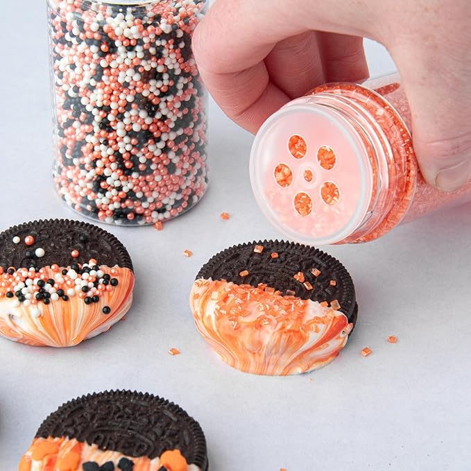 Sweets Indeed Halloween Sprinkles 4-Pack – 10.90 oz Jar Set | Candy Eyeball Mix, Bat & Pumpkin Quin Mix, Orange Sanding Sugar & Black/White/Orange Nonpareils | Cupcake & Cookie Decorations