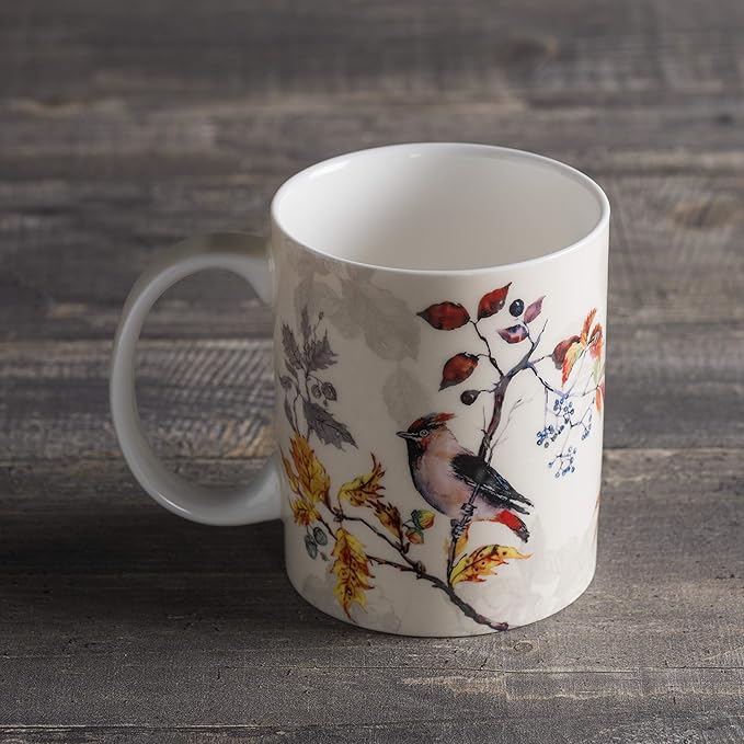 Maison d' Hermine Coffee Mug with Handles Fine Bone China Mugs Pack of One Tea Cups for Hot Beverages Cappuccino Latte Home Restaurant Office Perfect for Gift (Equinoxe - Beige Sparrows, 12 Ounce)