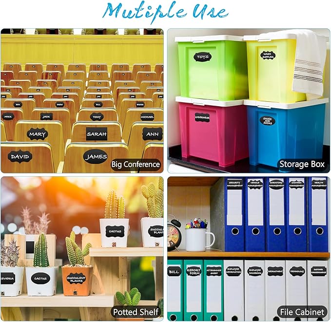 Chalkboard Labels - 180pcs Waterproof Reusable Blackboard Stickers with 2 Free Erasable White Chalk Marker, Mini Decorative Chalk Labels for Jars Containers Kitchen Home Pantry Office