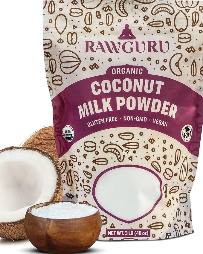 RawGuru Organic Coconut Milk Powder - Vegan & Nutrient-Dense Powder with Iron & Potassium - Rich & Creamy Organic Milk for Drinking or Baking - 48 oz, Pack of 1