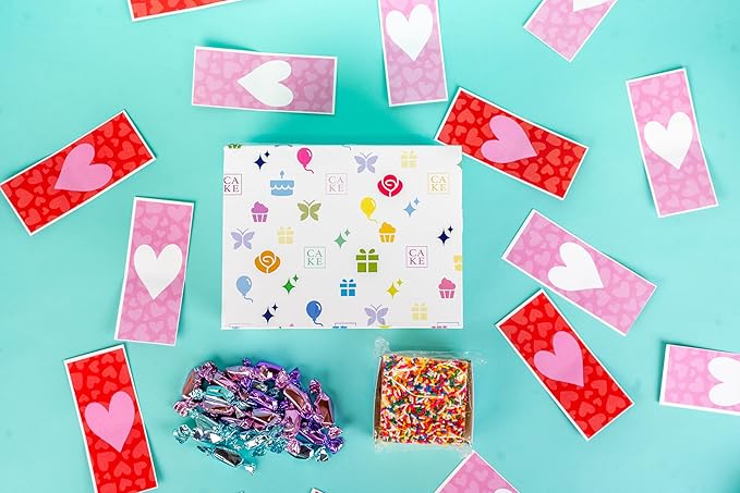 Celebration Love Shower Gift Box by Send A Cake Music Gift with 20 Foil-Wrapped Caramels & 3" Rainbow Sprinkle Crispy Cake – Ready-to-Gift, No Assembly, Birthday, Anniversary, or Celebration Gift for Women, Men & Kids