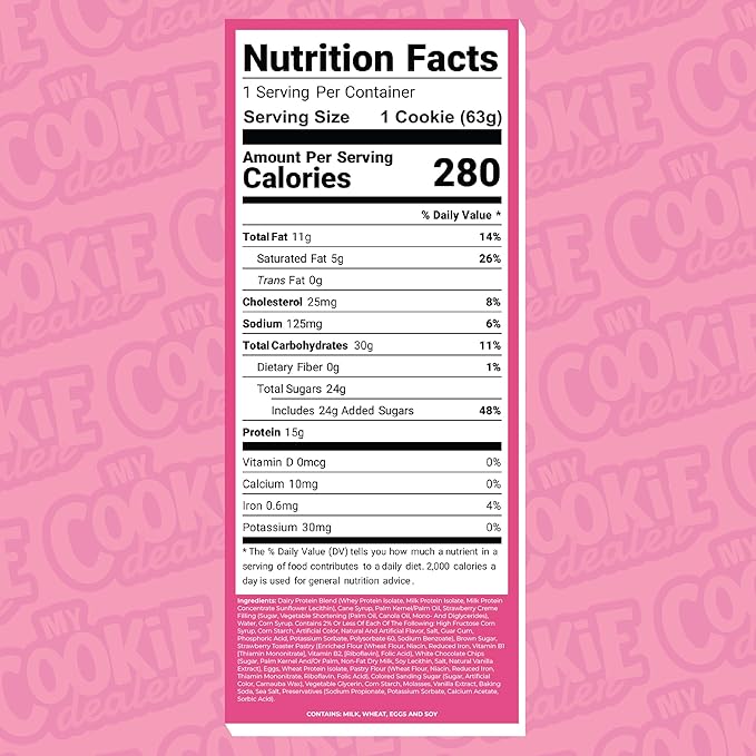 My Cookie Dealer Protein Cookies, Strawberry Creme (2.2oz, Pack of 6) - 15g Protein per Cookie - Individually Wrapped Workout Snacks for On-The-Go Travel