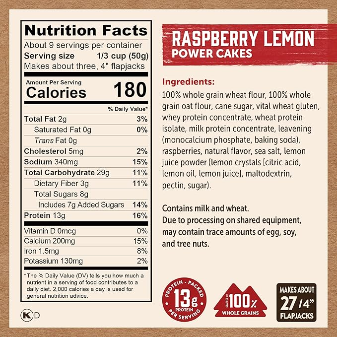 Kodiak Cakes Power Cakes, Pancake & Waffle Mix, Raspberry Lemon, High Protein,100% Whole Grains (Pack of 6)