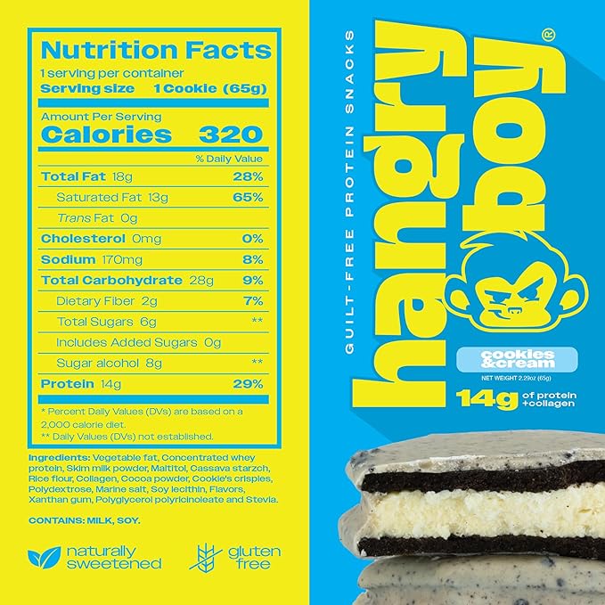 Hangryboy Protein Cookie Sandwich – 14g High Protein, Gluten‑Free, GMO‑Free Cookies - Perfect on The Go Protein Snack, Variety Pack, 3‑Count Box
