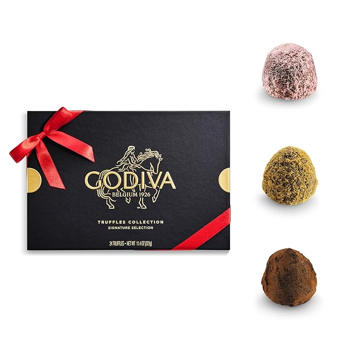 Godiva Red Bow Signature Truffle Gift Box, Belgian Dark and Milk Chocolates with Ganache Centers, Gourmet Holiday Gift, Non-GMO & Kosher, 24 Pc