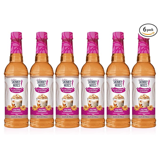 Jordan's Skinny Syrups Sugar Free Coffee Syrup, Salted Caramel Flavor Drink Mix, Zero Calorie Flavoring for Chai Latte, Protein Shake, Food & More, Gluten Free, Keto Friendly, 25.4 Fl Oz, (Pack of 6)