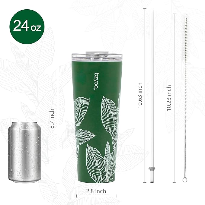 bzyoo SUP Double Wall Vacuum Insulated Tumbler with Straw and Lid Stainless Steel Water Bottle Travel Mug Cup Valentines Gifts For Him & Her, 24oz (710ml) Color: Leaf Green