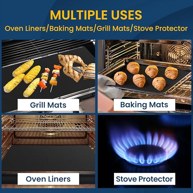 Oven Liners for Bottom of Oven- 5 Pack Stovetop Protector Mat, Oven Cover for Electric Stove, Heat Resistant Air Fryer Grill Baking Mat, Reusable Gas Toaster Microwave Oven Drip Liner Teflon Sheets