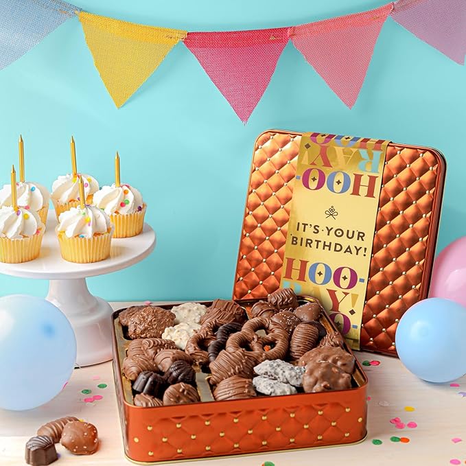 BONNIE AND POP - Birthday Food Gift Basket, Happy Birthday Chocolate, Birthday Gift Box, Food Birthday Gifts for Women and Men, Birthday Treats, Prime Snack Gift Arrangements, Bonnie and Pop