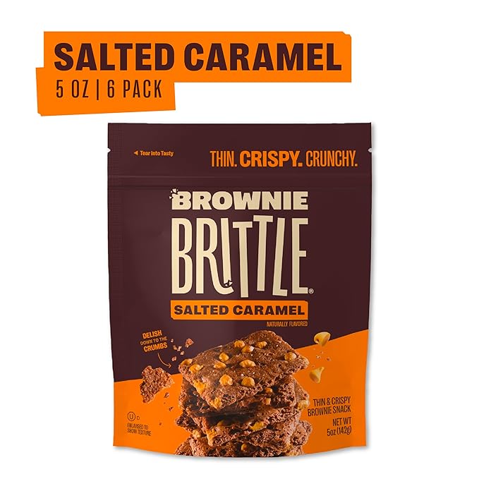 Brownie Brittle – Salted Caramel Thin and Crispy Sweet Snacks (Pack of 6, 5 oz), Rich Gourmet Brownie Bites Dessert