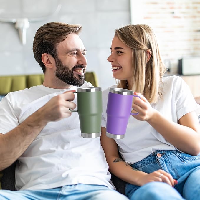 HASLE OUTFITTERS 20oz Tumbler with Lid, Stainless Steel Tumbler with Handle, Metal Insulated Travel Coffee Mug with Handle, Double Wall Vacuum Spill Proof Tumbler Cup, Amy Green 1 Pack