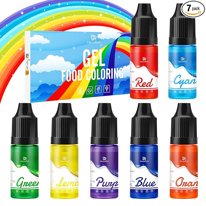 Gel Food Coloring - Rainbow Gel Food Coloring Set for Baking, Cake Decorating, Easter Egg - 7 Colors Concentrated Flavorless Edible Food Color Dye for Icing, Fondant, Cookie, DIY Crafts - 15g/Bottle