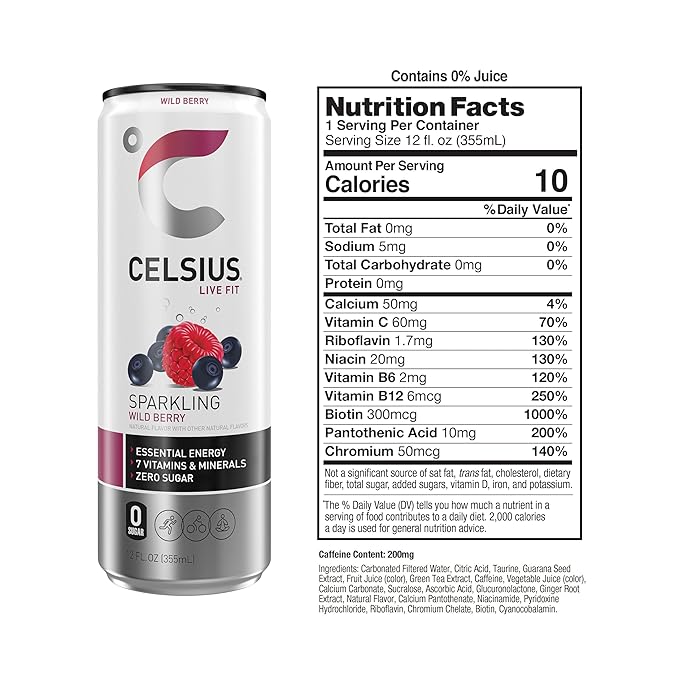 CELSIUS Sparkling Wild Berry, Functional Essential Energy Drink 12 Fl Oz (Pack of 12)
