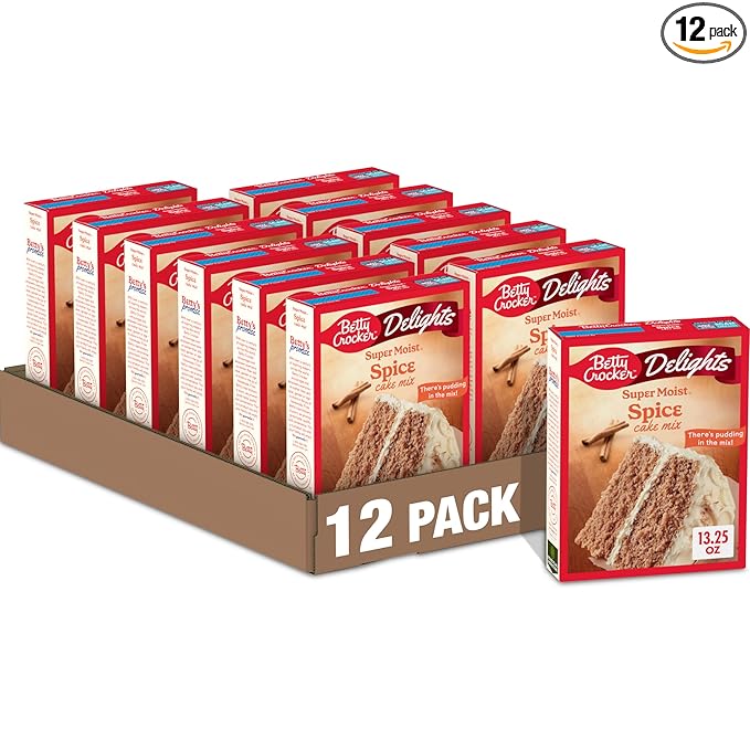 Betty Crocker Delights Super Moist Spice Cake Mix, Holiday Baking, 13.25 oz (Pack of 12)