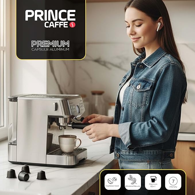 Prince Caffe Espresso Pods – Intensity 7, Medium-Dark Roast, The Espresso Coffee Pods Are Compatible with Nespresso Original Line Machines, 30 Count (3 x 10 Capsules) Premium Quality Coffee Capsules.