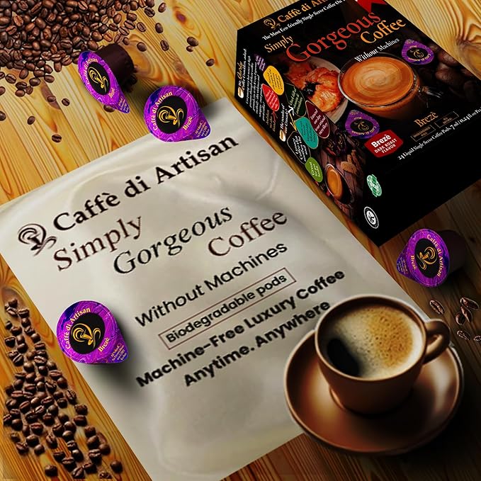 Caffè di Artisan Liquid Coffee Pods – Premium Single-Serve Coffee for Cold Brew Concentrate, Iced Coffee & Hot Coffee – Machine-Free, Eco-Friendly, Ready in Seconds. Rich Brezè Arabica, Dark Roast with Frother – 24 Count