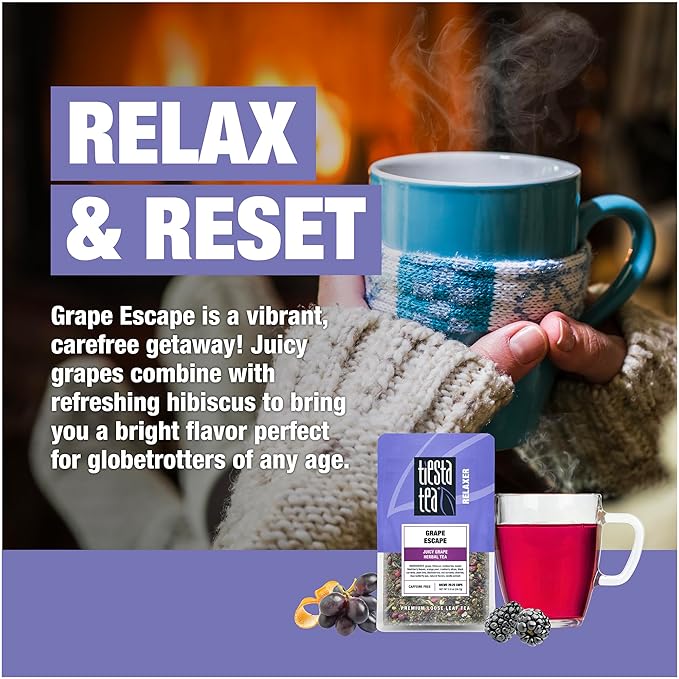 Tiesta Tea - Grape Escape, Loose Leaf, Juicy Grape Herbal Tea, Non-Caffeinated Fruit Blend, Makes Hot or Iced Up to 25 Cups, 2oz Resealable Pouch