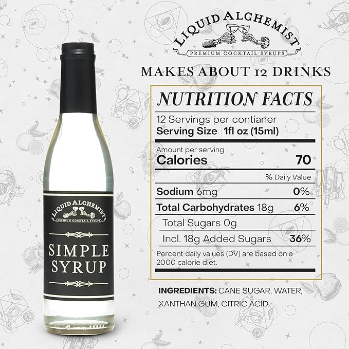 Liquid Alchemist Simple Syrup for Cocktails - Real Ingredients Make our Simple Sugar Syrup the Perfect Old Fashioned Mix - Our Drink Mix is Non-GMO Gluten Free & Vegan (12 oz)