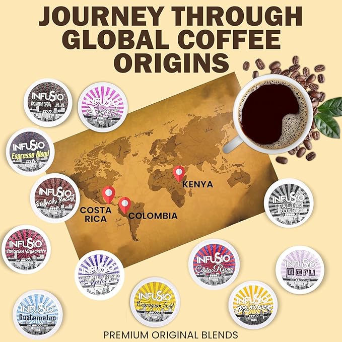 InfuSio Coffee Pods 96 Count Ethiopian Yirgacheffe Gold Medium Light Roast Single serve Coffee pods for Keurig K Cup® Brewers - InfuSio Premium Roasted Keurig 2.0 Compatible